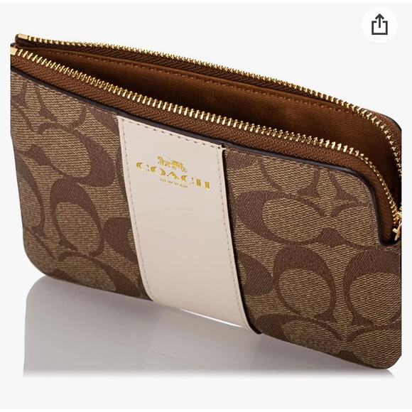 NEW Coach Womens Khaki Chalk Corner Zip Wristlet In Signature Canvas - Picture 4 of 8